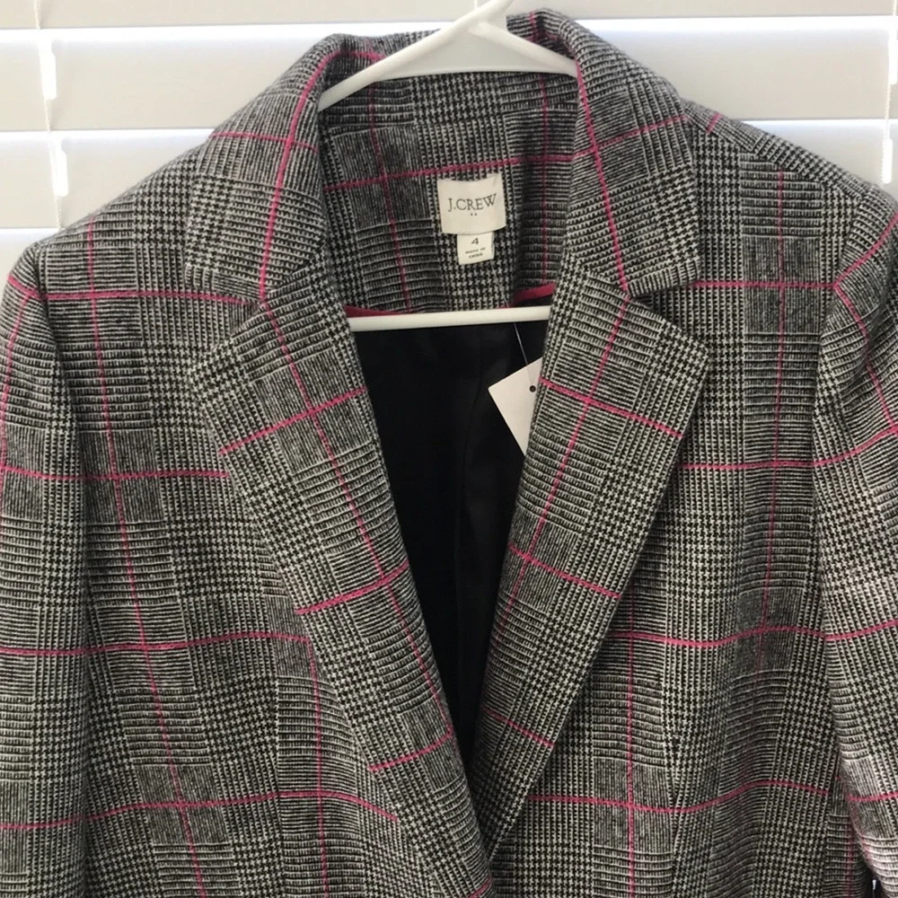 J Crew Glen Plaid Topcoat Wool Black Ivory Plum Size 4 - Picture 7 of 16
